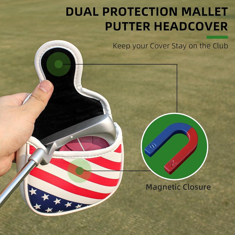 Frimon Golf Club Head Covers,4pcs or 1pc USA Golf Head Covers for Woods and Driver Fairway Hybrid - PU Leather Mallet Blade Putter for Men Women Golf Enthusiast - Image 2